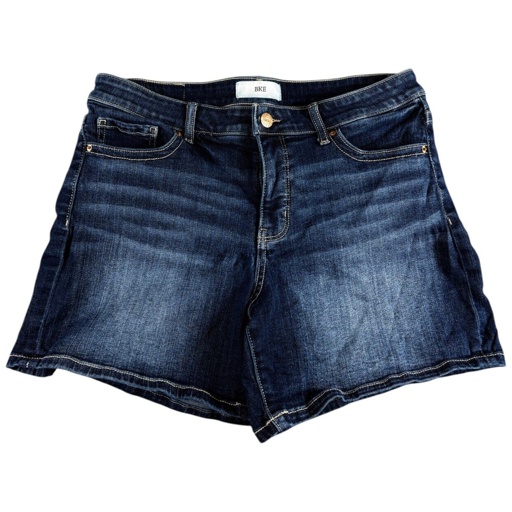 BKE Gabby Denim‎ Shorts Womens 29 Dark Blue Stretch Midrise Faded Worn Outdoors